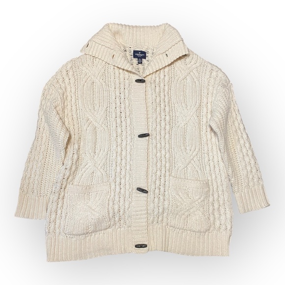 American Eagle Cable Knit Cardigan Sweater Cream L/XL Women’s NWT - Picture 2 of 6